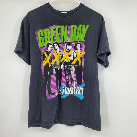 Green Day Cuatro Black Short Sleeved Graphic Band Tee T Shirt Size Large - Picture 1 of 9